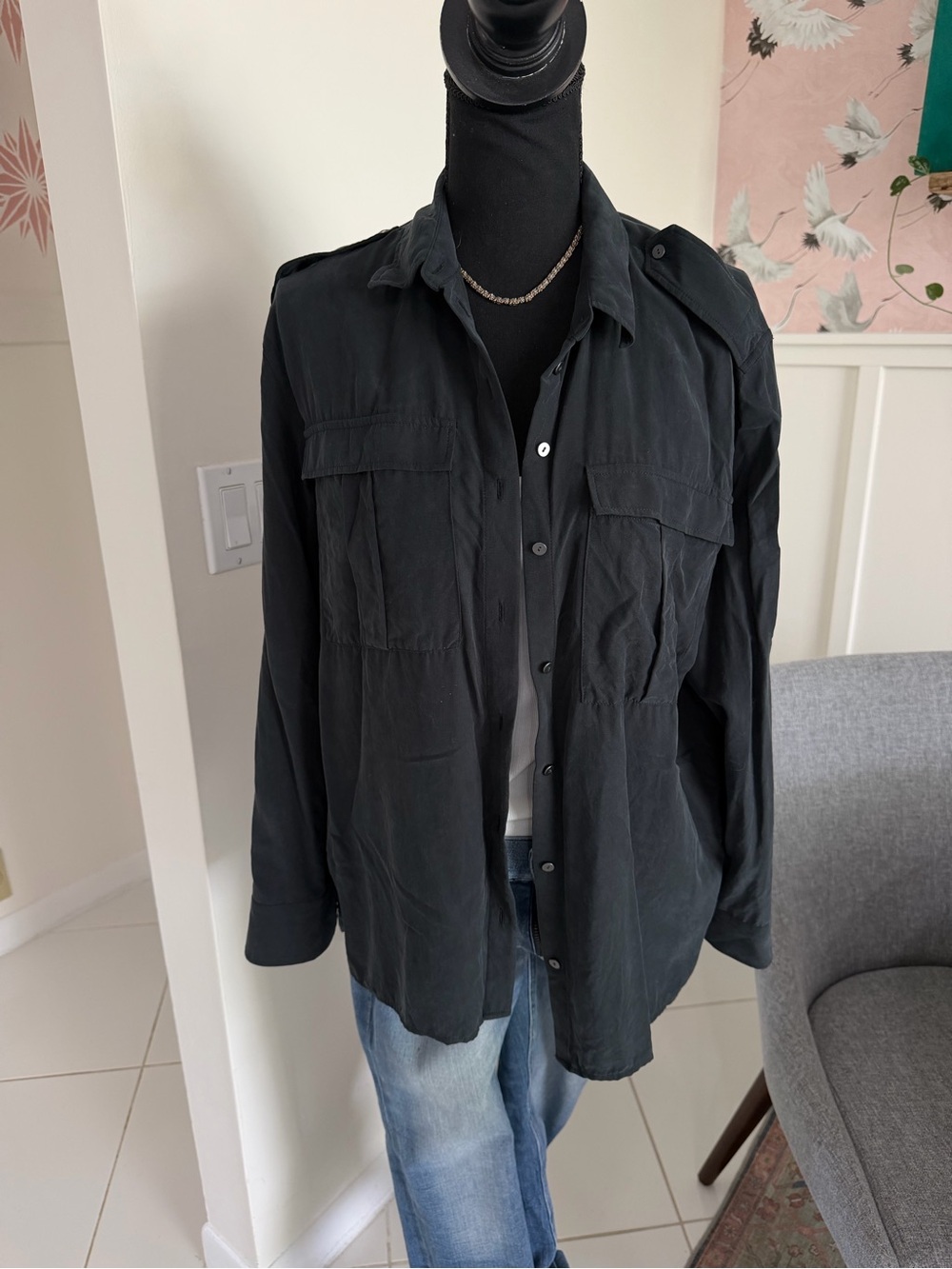 AllSaints Millie Shirt Button Down Long Sleeve Pockets Womens Size M 100% Modal